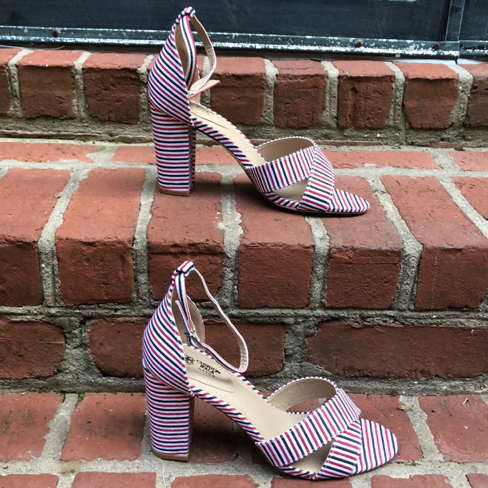 Red, White and Blue Striped Canvas Sandals